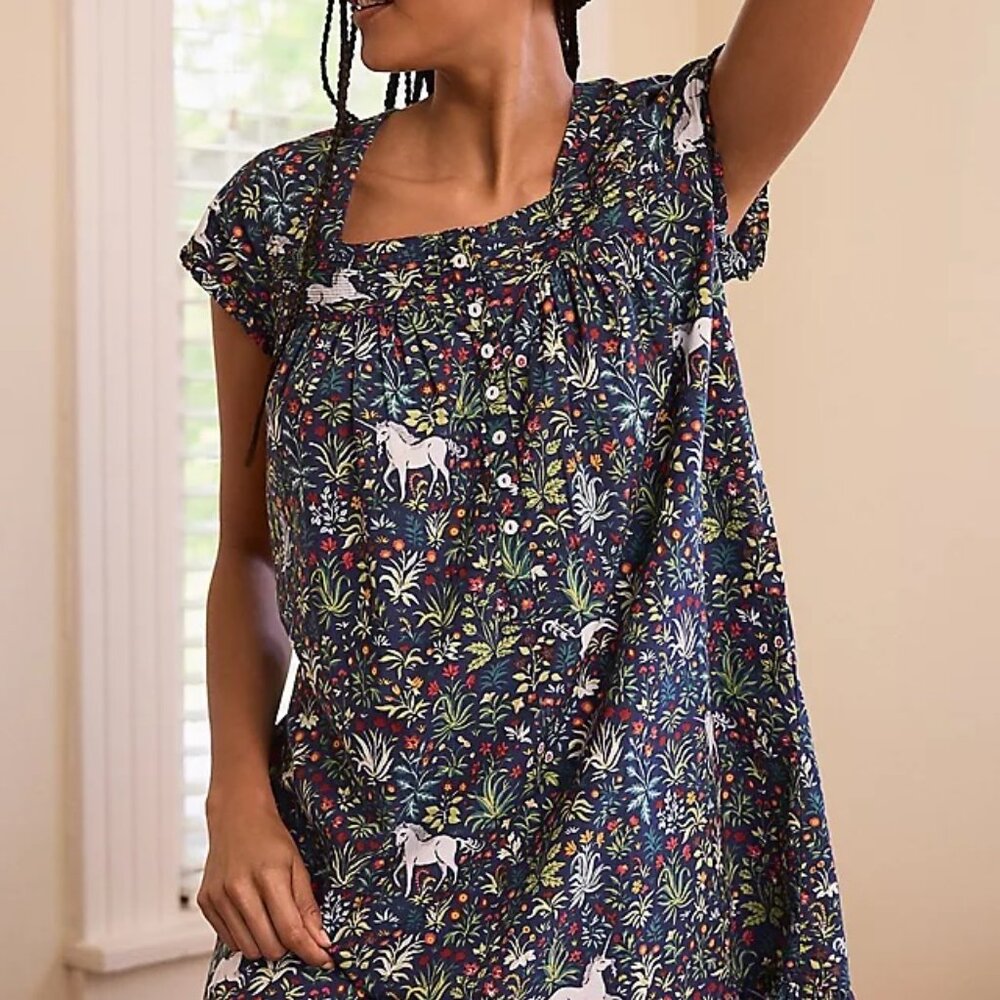 Printfresh Unicorn’s garden Indigo Pintuck Nightgown